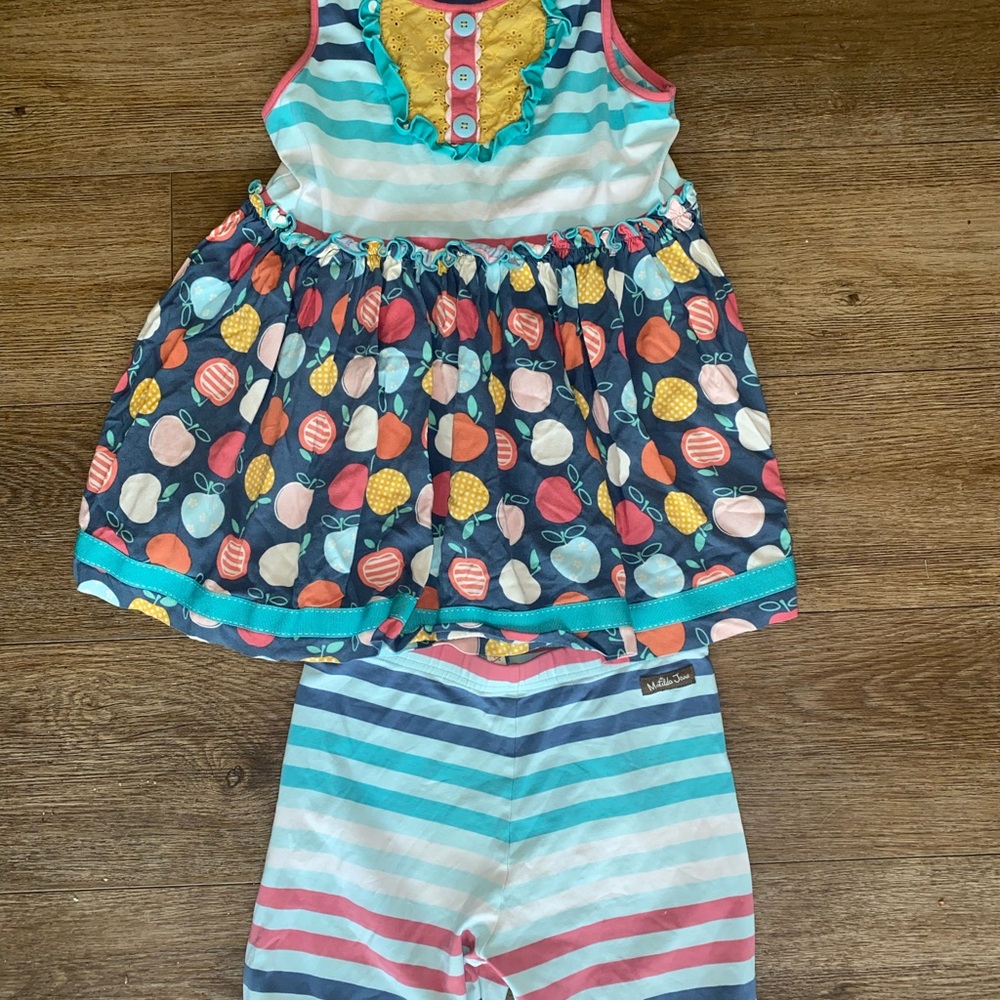 Colorful Fruit Print Dress and Striped Shorts Set